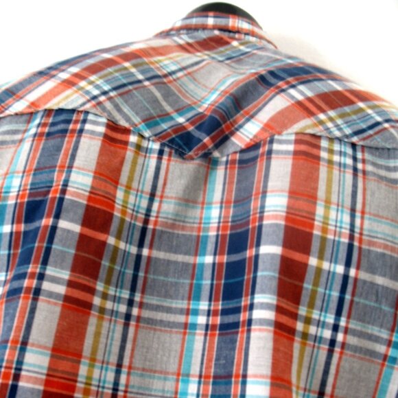 Ruff Hewn Button Up Shirt Men's Blue/Orange Plaid Size Large Short sleeves. - Picture 10 of 10